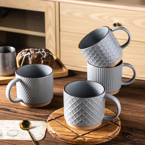 12 OZ Stackable Coffee Mugs Set of 4 (Gray / 12 Ounces)