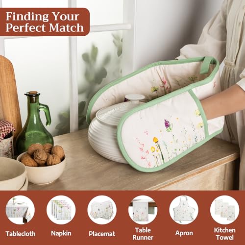 Double Oven Mitts 100% Cotton Double Oven Glove (019 - Botanical Fresh / 7" x 35" (Double Oven Mitt))