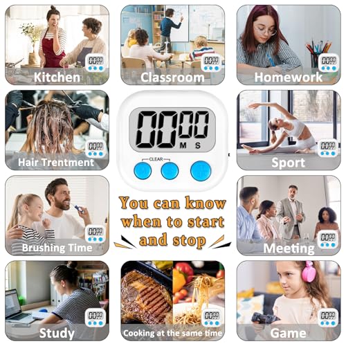 Digital Kitchen Classroom Timers for Kids Cooking 12pcs Wht Blu Pk
