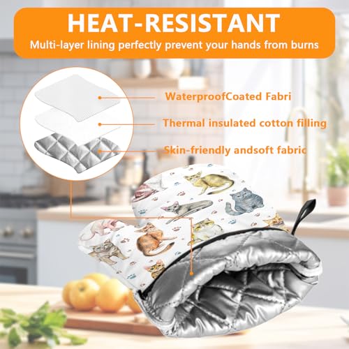 Cute Cats Oven Mitts and Pot Holders Sets 4Pcs (Cute Cats)