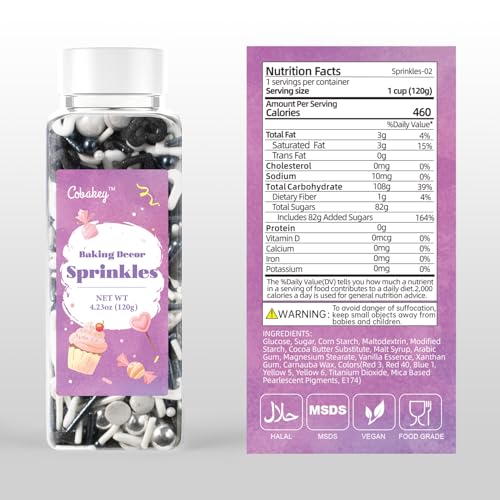 Black and White Heart Sprinkles for Cake Decorating 4.23ounce (4.23 Ounce)