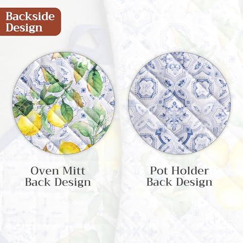 100% Cotton Oven Mitt & Pot Holder Set (030 - Citrus / 7.5" x 13" & 8" x 8" (Oven Mitt & Pot Holder))