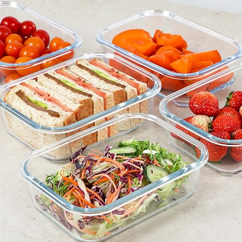 30 oz 5 Pack Glass Meal Prep Containers with Lids (White / 1-Compartment 30 oz)