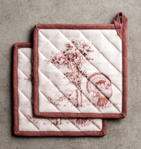 Pot Holders 100% Cotton Potholders (098 - Holy Jouy - Brown / 8" x 8" (Pot Holder Pack of 2))