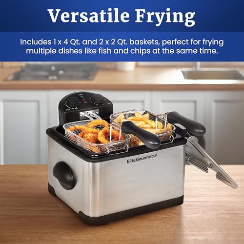 4.5Qt Immersion Deep Fryer (3 Baskets / Stainless Steel and Black)