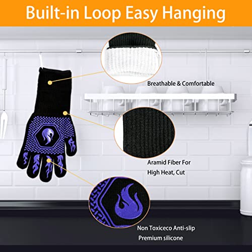 BBQ Gloves 1472F Heat Resistant Non (Blue)