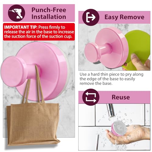 Suction Cup Hooks for Shower (Pink)