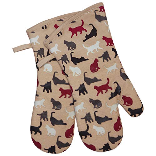 Oven Mitts 1 Pair (Cat, Khaki Mittens)