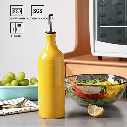 Sweejar Large Ceramic Olive Oil Dispenser Bottle (24 oz, Set of 1 / Yellow)