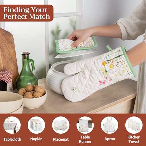 Maison d'Hermine Oven Gloves 100% Cotton Oven Mitt (019 - Botanical Fresh / 7.5" x 13" (Oven Mitt))
