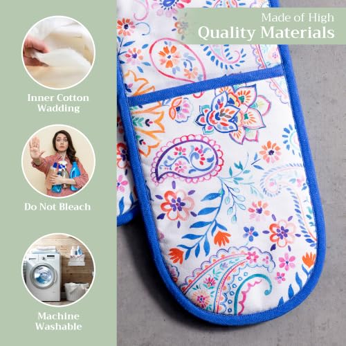 Double Oven Mitts 100% Cotton Double Oven Glove (083 - Indian Floral / 7" x 35" (Double Oven Mitt))