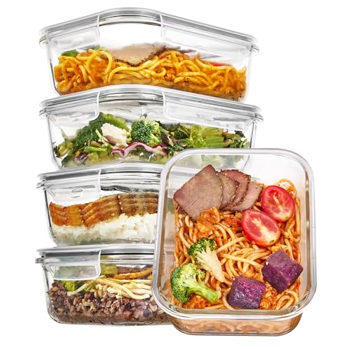 5 Pack 35oz Glass Food Storage Containers with Lids (5 Count)
