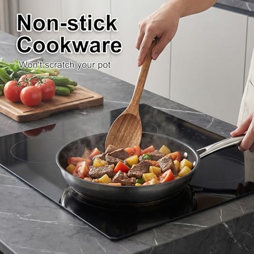 Large Wooden Spoons for Cooking Utensil Set Slotted Spoon Kitchen Spatula (Slotted + Cooking Spoon)