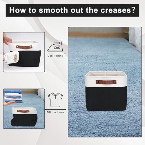 Storage Bins Large Fabric Storage Baskets for Shelves 3 Pack (Black / Off-White / Large -15"x11"x9.5")