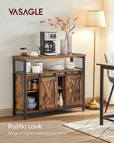 Buffet Cabinet (Without Power Outlet and Light / 13"D x 39.4"W x 31.5"H / Rustic Brown + Ink Black)