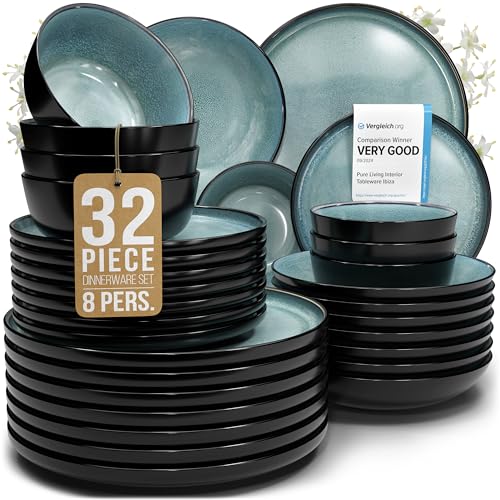 32 Piece Stoneware Dinnerware Set for 8 (Dark / Petrol / Set for 8 (32pcs))