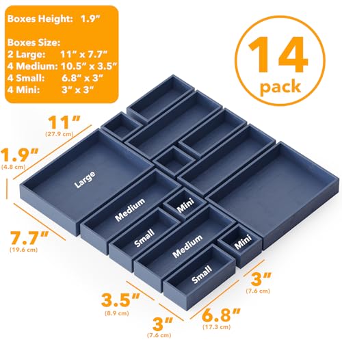 14 Piece Bamboo Drawer Organizer Storage Boxes Set