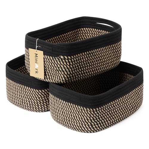 Small Storage Baskets for Organizing (3pcs-L13xW8.5xH5.1" / Black/Brown)