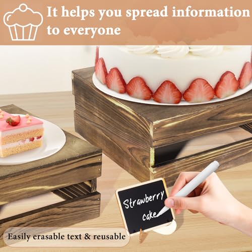 4 Pcs Buffet Risers with Mini Signs (Rustic Dark Brown / 4 Pcs (8.0", 7.0", 6.5", 5.5"))