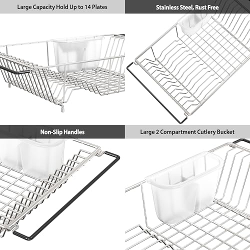 Large Stainless Over Sink Counter Top Dish Drainer Rack (Large / Chrome)