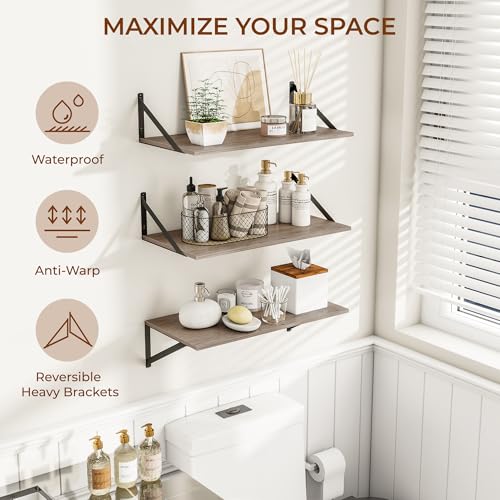 24W x 12D Deep Floating Shelves Set of 3 Grey (Grey With Black Metal Bracket / 24wx12dx5.8h)