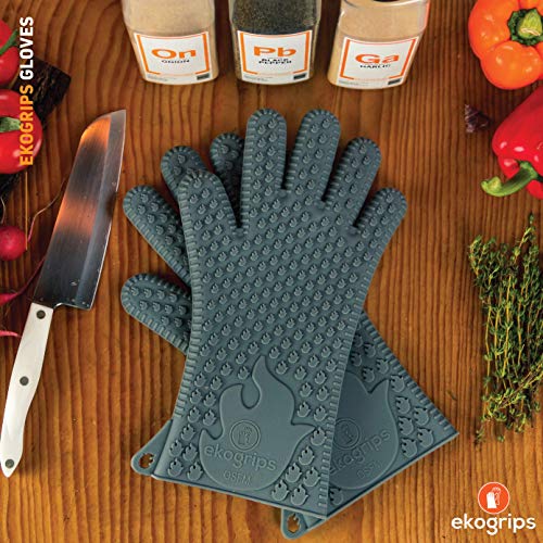 Ekogrips Premium Heat Resistant BBQ Grilling Gloves for Indoor and Outdoor Cooking (OSFM / Gray)