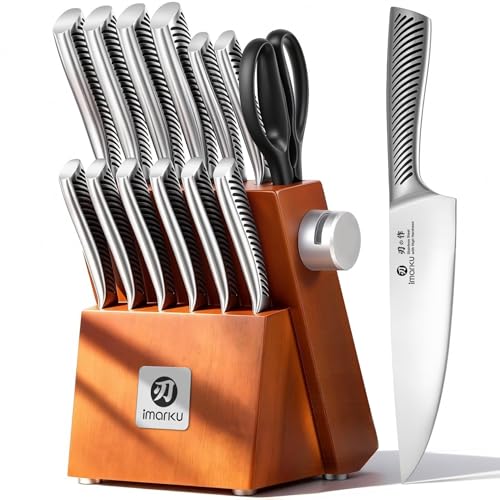 14 Piece Japanese Gyutou Stainless Steel Kitchen Knife Set (Light Brown)