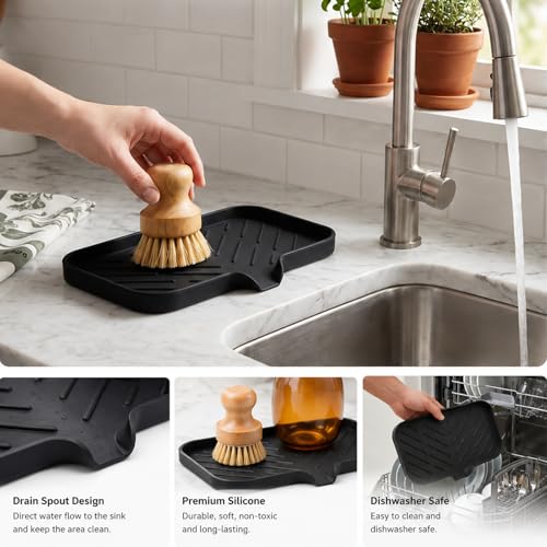 Silicone Soap Dish with Drain Spout (Black / M(9.6"×5.3"))