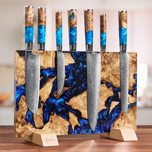 SENKEN "Dark Tsunami" Extra Large Magnetic Knife Block ("Dark Tsunami" Blue Resin Blend)
