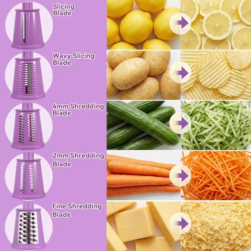Upgrade Rotary Cheese Grater Shredder with Handle (Purple)