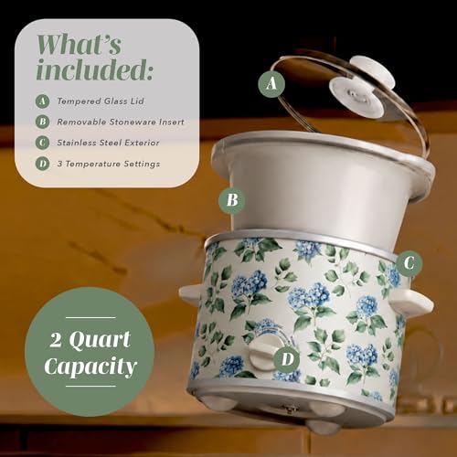 2QT Mini Electric Round Slow Cooker (Floral Blue/Green / 2 Quarts)