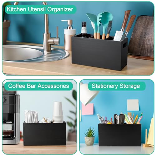 Black Kitchen Utensil Holder for Countertop (Black / 3 Compatment)