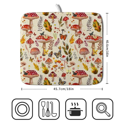 Forest Mushroom Dish Drying Mats Wild Plant Butterfly Kitchen Sink Rack Mats 16 X 18 Inch (Wild Plant - Multi / 18" x 16")