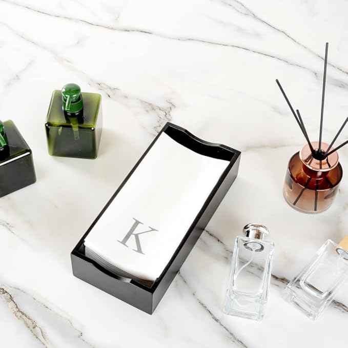 Luxenap 15.8 X 7.9 Inch Linen-Feel Guest Towels, 50 Lettered Hand Towels - Silver Letter 'K', Sans Serif Font, White Paper Dinner Napkins, airlaid, For Restrooms And Tables - Restaurantware