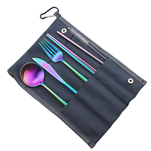 Reusable Travel Utensils (Blue Pouch / Rainbow)