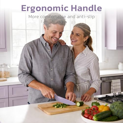 Knife Set 13 Pieces Kitchen Knives Set with Healthy Anti (Purple)