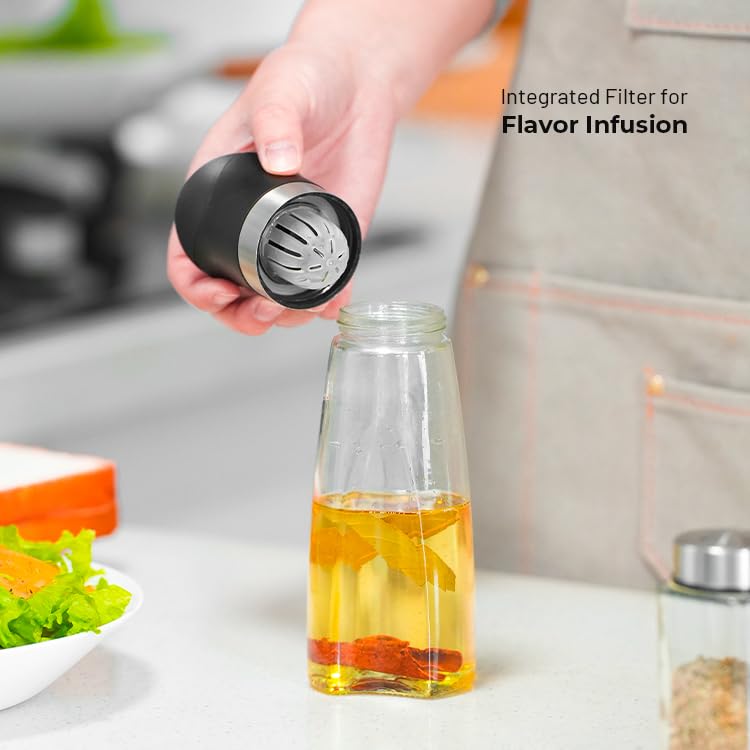 Premium Glass Olive Oil and Vinegar Dispenser Bottles Set (Black / 11 Ounces)