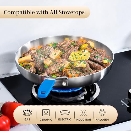 8.5-10-12" Stainless Steel Pans Set with 3 Lids, Detachable Handle