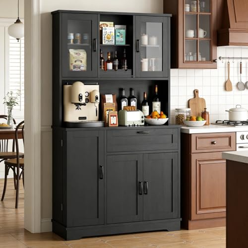 Farmhouse Pantry Cabinet with Acrylic Doors (Black)