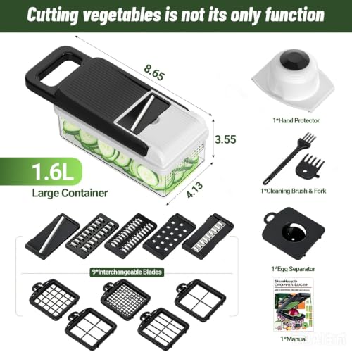 15-in-1 Vegetable Chopper 10 Blades, Veggie Cutter with Handle, Black/White (Black / 10 blades)