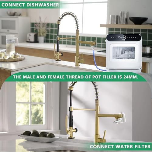 Commercial Brushed Gold Kitchen Faucet with Pull Down Sprayer (Brushed Gold)
