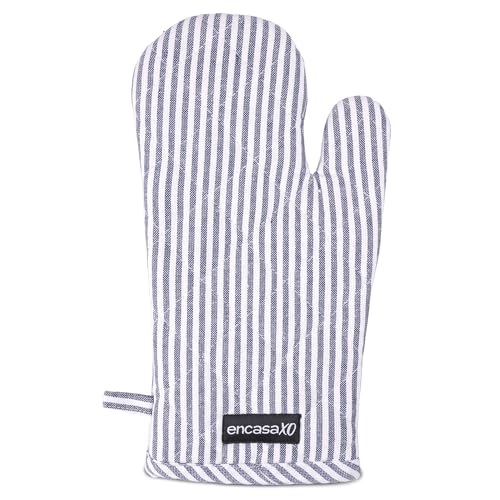 Oven Mitts Heat Resistant Kitchen Gloves (Oven Gloves / Ticking Navy Blue)
