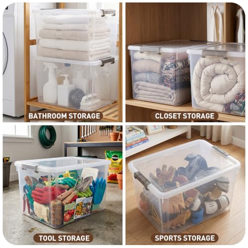 6 Packs 44.4 QT Plastic Storage Bins with Lids Large Stackable Storage Containers for Organizing Clear Storage Box for Garage (44.4 Qt. - 6 Packs / Clear White)