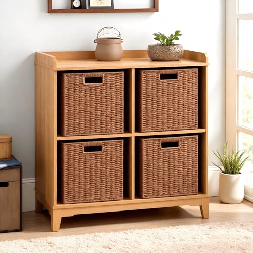 3 Pack Wicker Basket (Cube-3pack 11"×11"×10.5" / Caramel)