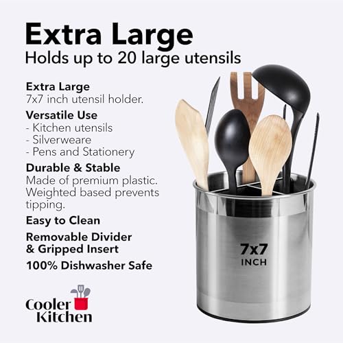 Rotating Extra Large Stainless Steel Utensil Holder Caddy with Sturdy No (Silver)