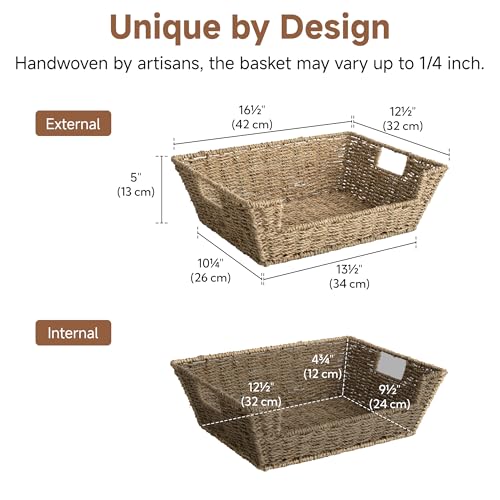 Pantry Baskets for Organizing (Natural(Seagrass) / 16 ½"L x 12 ½"W x 5"H)