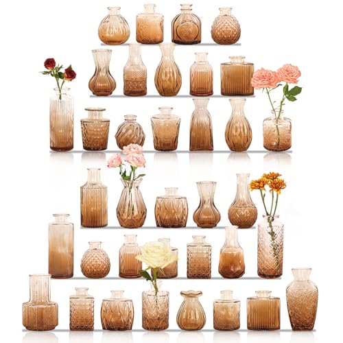 Set of 36 Glass Bud Vases Small Flower Vases for Centerpieces (Amber)