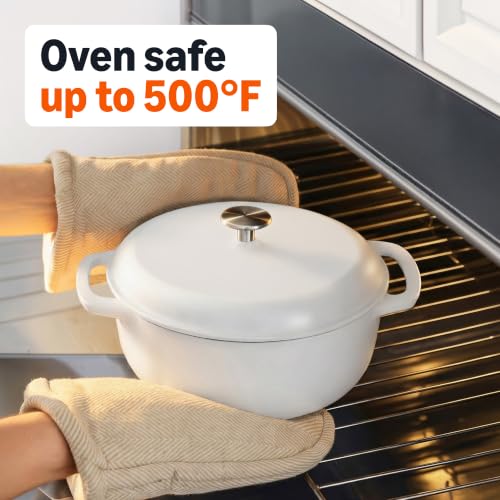 Enameled Cast Iron Dutch Oven Pot with Lid (Matte White / 6-Quart)