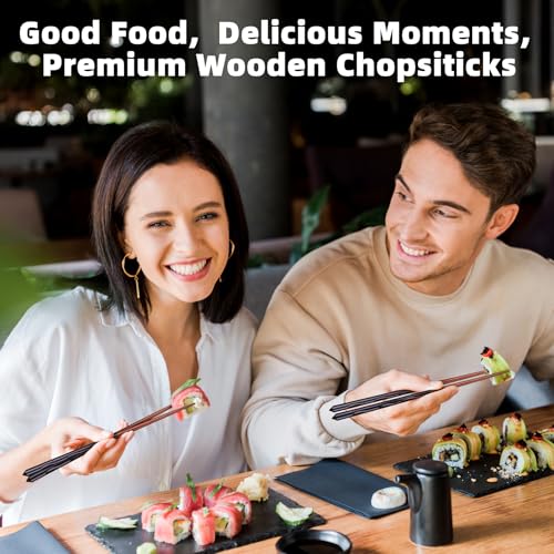 5 Pairs Hardwood Chopsticks Reusable Japanese Style Natural Wood Chop Stick Hand (Natural Wood - Carving Style)