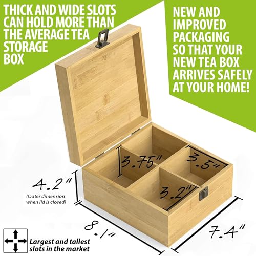 Bamboo Tea Organizer Box Chemical Free Eco (4-Slot Square / Tea Time Pot & Cups)